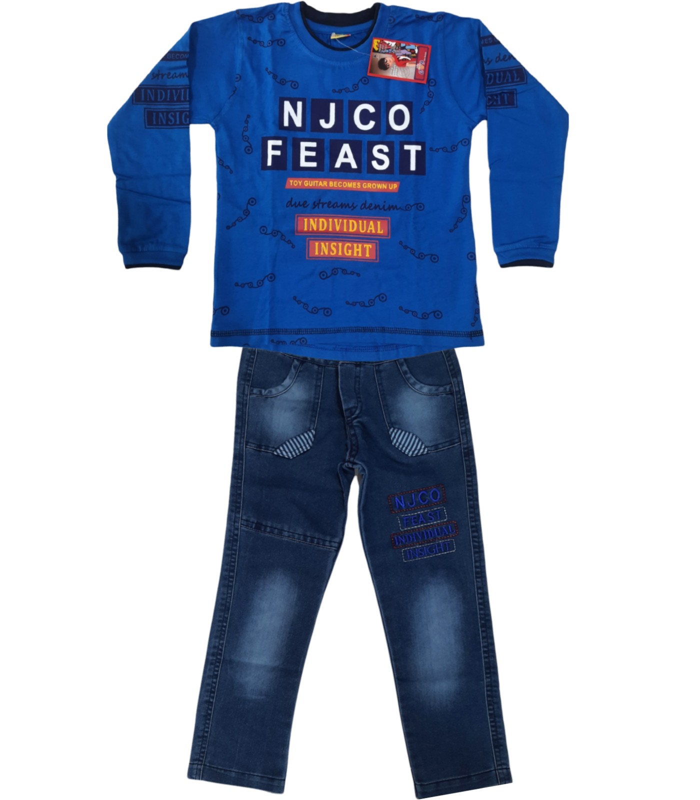 Kids Boys Full Sleeves Printed T-Shirts & Jeans Combo-D2500